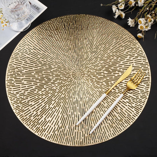 Set of 6 round placemats - Gold Placemats - 38x38cm - coasters - Openwork - Heat resistant - Luxurious V1188-MS101-02701-1