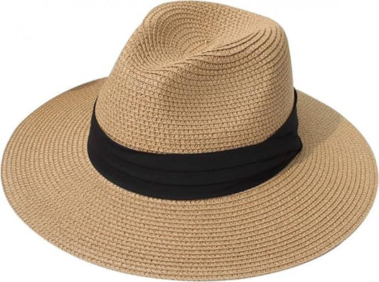 Women Men Straw Hat Panama Hat Summer Wide Brim Sun - Sun Hat with Curled Wide Brim - Anti-UV Hat for Beach V1188-MS101-02720-1