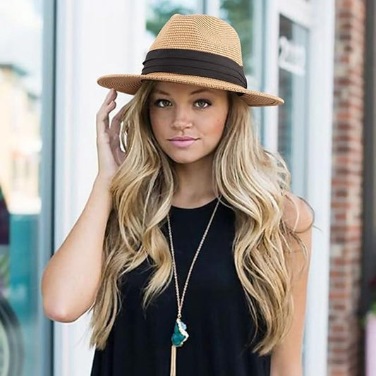 Women Men Straw Hat Panama Hat Summer Wide Brim Sun - Sun Hat with Curled Wide Brim - Anti-UV Hat for Beach V1188-MS101-02720-1