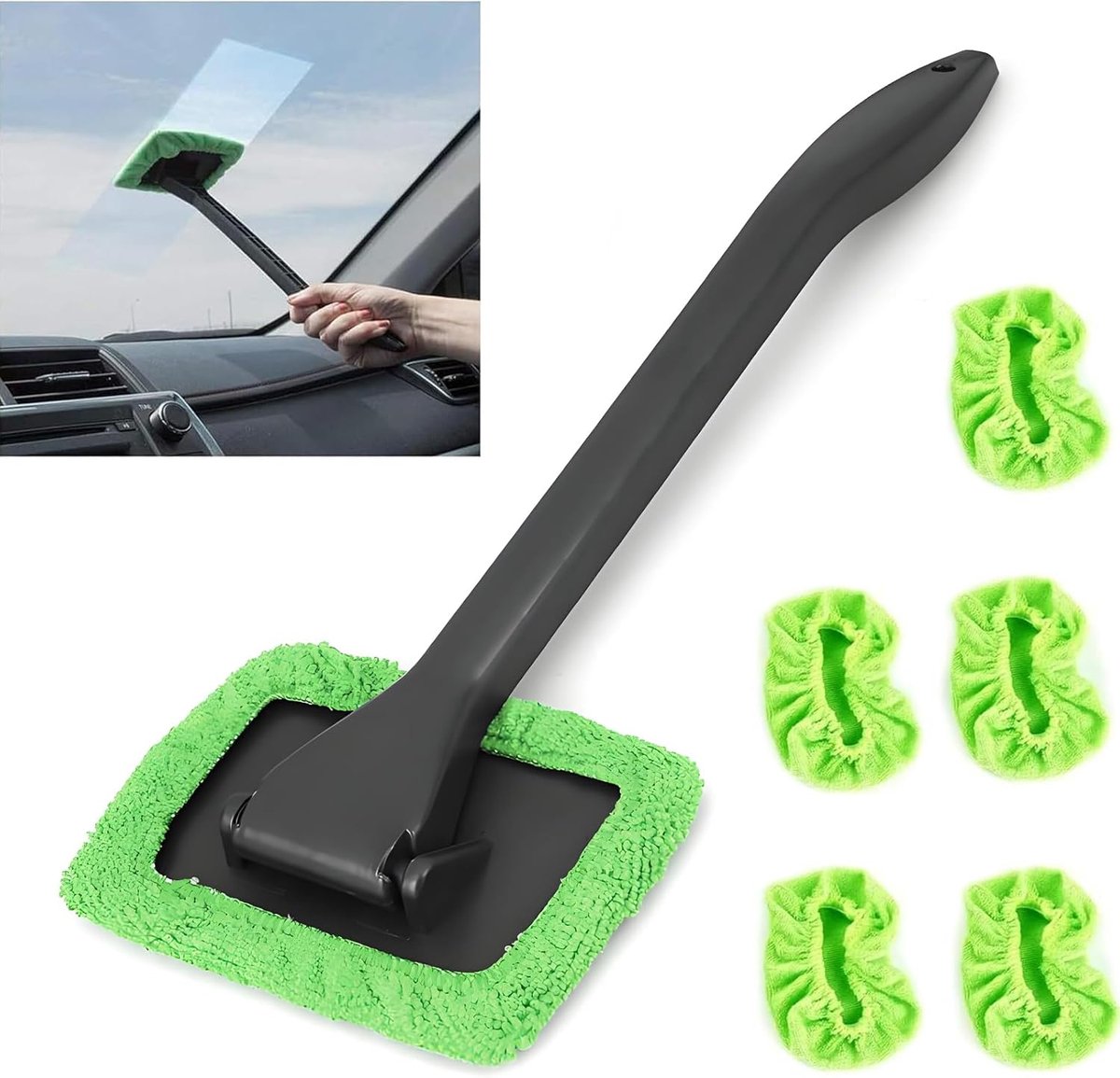 Window Squeegee - Car Cleaning Supplies - Window Washer - Windshield Cleaning Tool with 5 Reusable Towels - V1188-MS101-02766-1