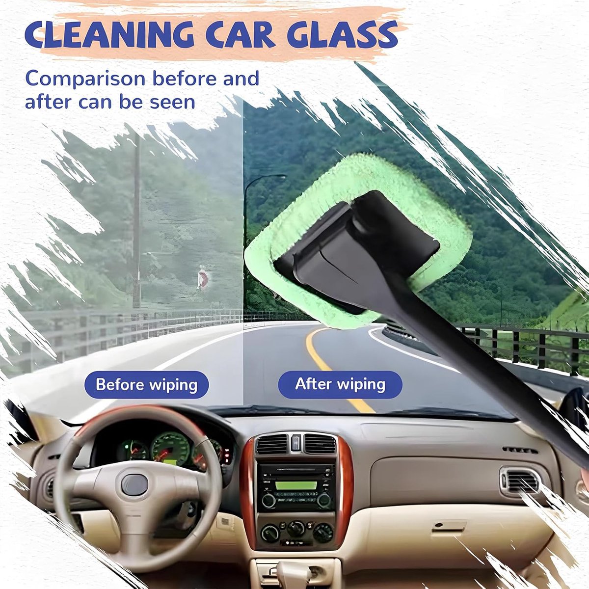 Window Squeegee - Car Cleaning Supplies - Window Washer - Windshield Cleaning Tool with 5 Reusable Towels - V1188-MS101-02766-1