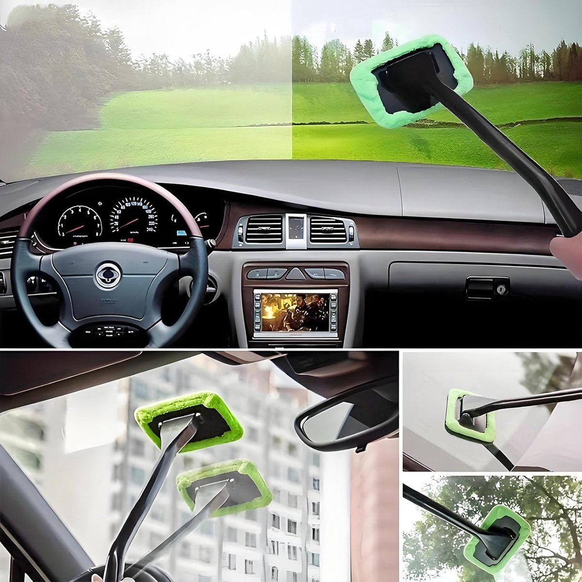 Window Squeegee - Car Cleaning Supplies - Window Washer - Windshield Cleaning Tool with 5 Reusable Towels - V1188-MS101-02766-1