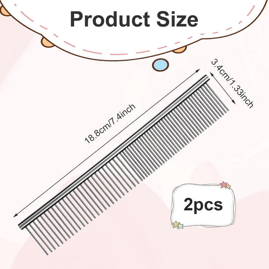Dog Comb Long Hair Brush Steel Comb for Pet Care Tangle Removal Knots - Set of 2 V1188-MS101-02767-1