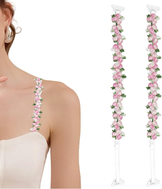 bra straps - 1 pair - replacement bra straps for women - elastic bra shoulder straps with floral pattern and V1188-MS101-02769-1