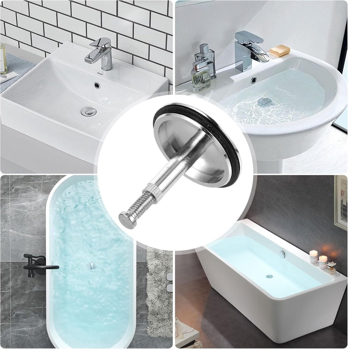 Bathtub Drain Plug 43mm - Stem Diameter 8mm - Bathtub Cover, Bathroom Washbasin Cap - Height Adjustable Drain V1188-MS101-02790-1