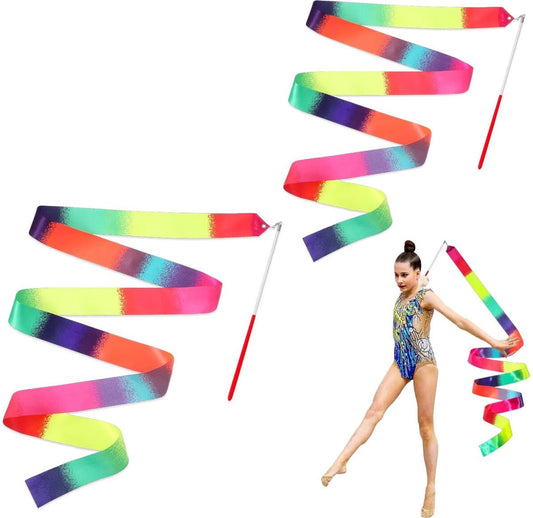 pieces - Ribbon dance sticks - 2 m - Dance rainbow streamers - 30cm long stick - ribbon dance staff - V1188-MS101-02831-1
