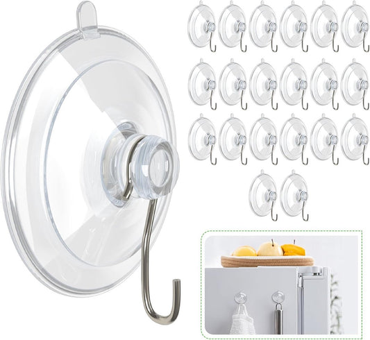 Suction Cup Hooks (20 Pieces) - Suction Cup Hooks - 1.77 Inch Clear Suction Cups - up to 3kg - with Metal V1188-MS101-02867-1