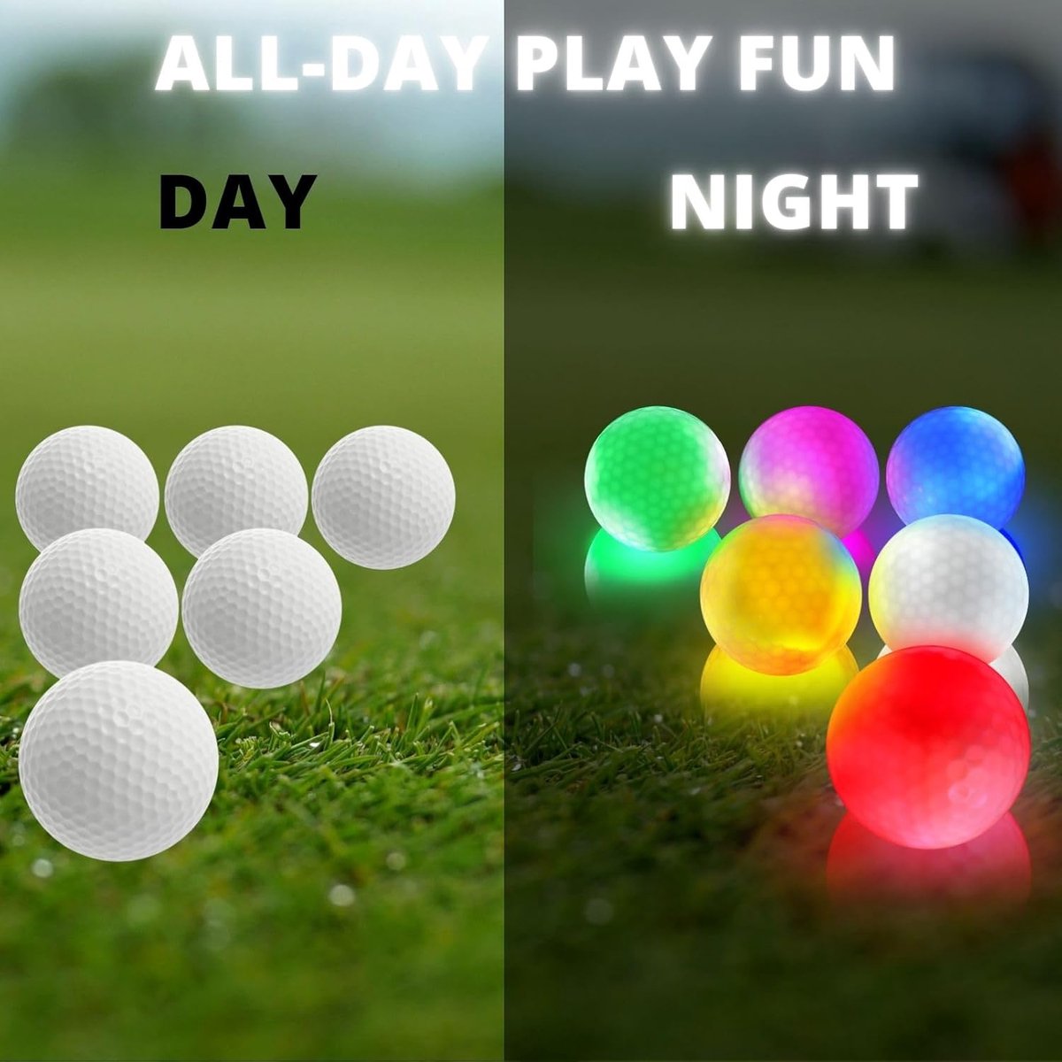 golf balls - 6 Pieces - Glow in the Dark golf balls - LED illuminated golf balls - multicolour V1188-MS101-02880-1