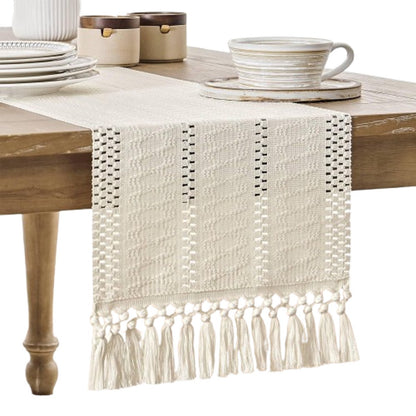 Table runner - tablecloth - Bohemian style table runner - pink table runner - with knotted tassel - farmhouse V1188-MS101-02887-1