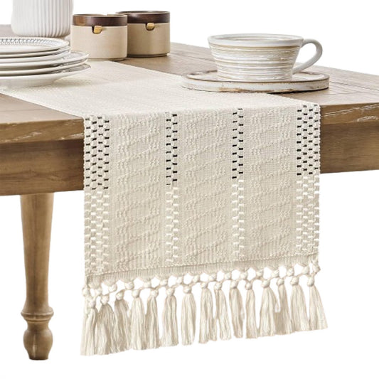 Table runner - tablecloth - Bohemian style table runner - pink table runner - with knotted tassel - farmhouse V1188-MS101-02887-1