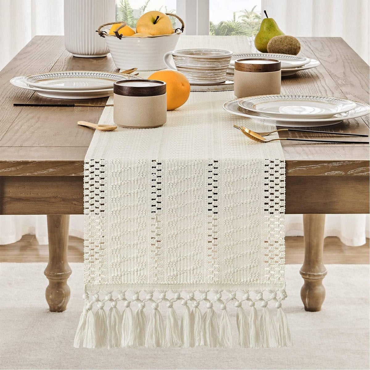 Table runner - tablecloth - Bohemian style table runner - pink table runner - with knotted tassel - farmhouse V1188-MS101-02887-1