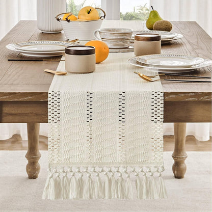 Table runner - tablecloth - Bohemian style table runner - pink table runner - with knotted tassel - farmhouse V1188-MS101-02887-1