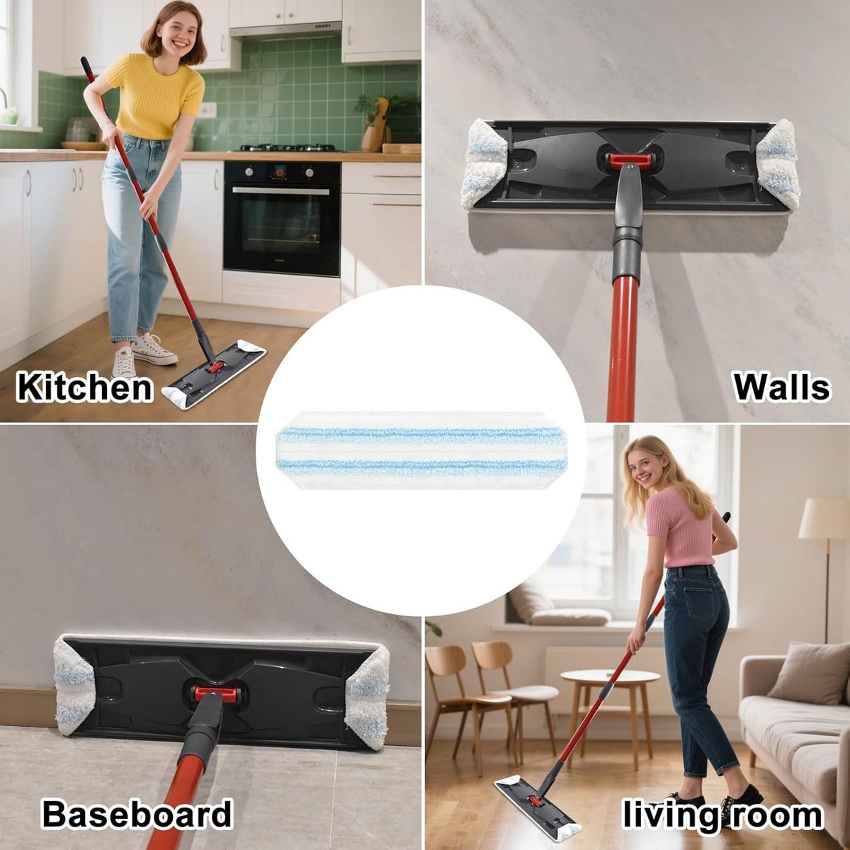 4 pack - Suitable for Vileda H2Pro Flatmop Replacement - Suitable for OCedar H2pro flatmop - For hard floors V1188-MS101-02899-1