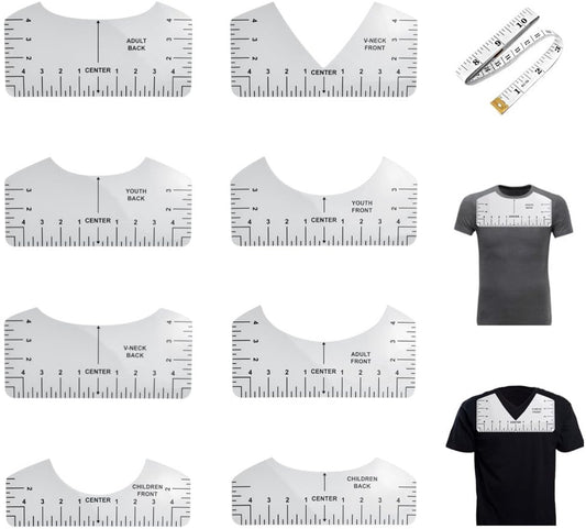 8 pieces - T-shirt ruler guide - with 1 soft measuring tape - T-shirt alignment tool - T-shirt alignment V1188-MS101-02930-1