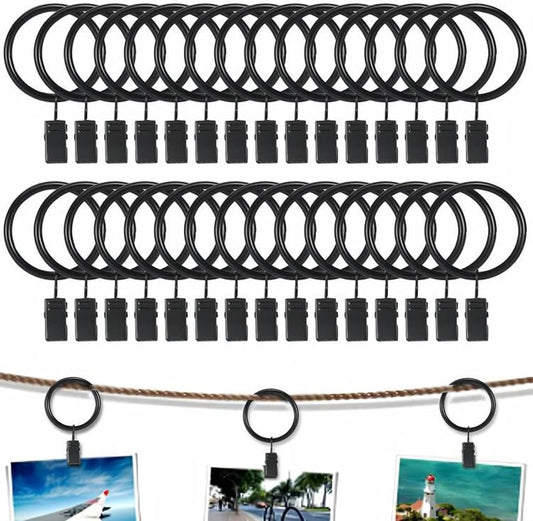 30 Pieces - Curtain Rings with Clips - Shower Curtain - Stainless Steel Curtain Rings - Metal Curtain Hooks - V1188-MS101-03052-1