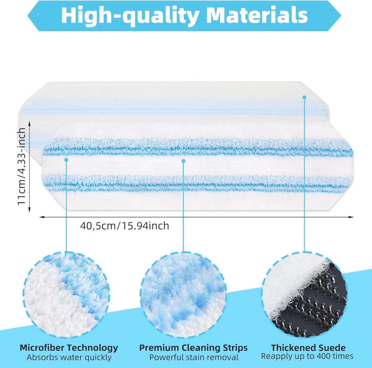6-piece replacement mop pad set suitable for O Cedar H2prO mop system, suitable for Vileda H2PrO Flat Mop V1188-MS101-03055-1