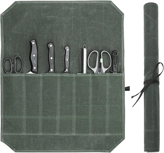 Chef Tools Protector - with 7 slots - Chef's knife roll bag - Knife bag - Waxed canvas knife bag - Cookware - V1188-MS101-03087-1