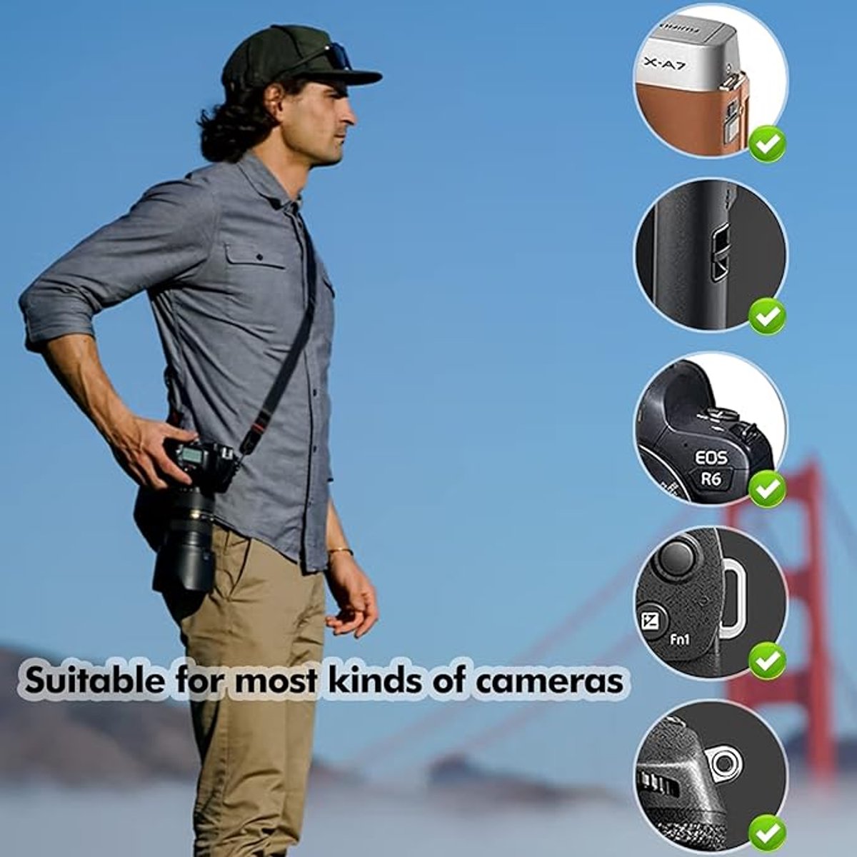 Camera Strap Compact - Wrist Strap for DSLR Camera - Neck Strap Band - Belt - Shoulder Strap - Camera Strap V1188-MS101-03091-1