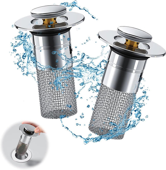 Pieces Drain 34-40mm - Drain Stopper - Improved Bathroom Washbasin Drain Plug with Hair Strain - Drain Set - V1188-MS101-03094-1