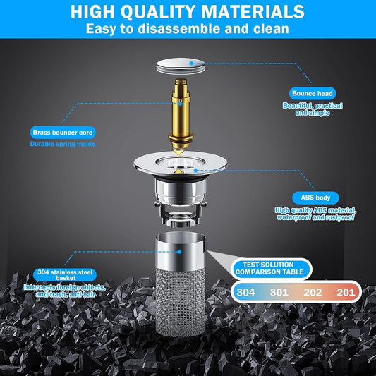 Pieces Drain 34-40mm - Drain Stopper - Improved Bathroom Washbasin Drain Plug with Hair Strain - Drain Set - V1188-MS101-03094-1