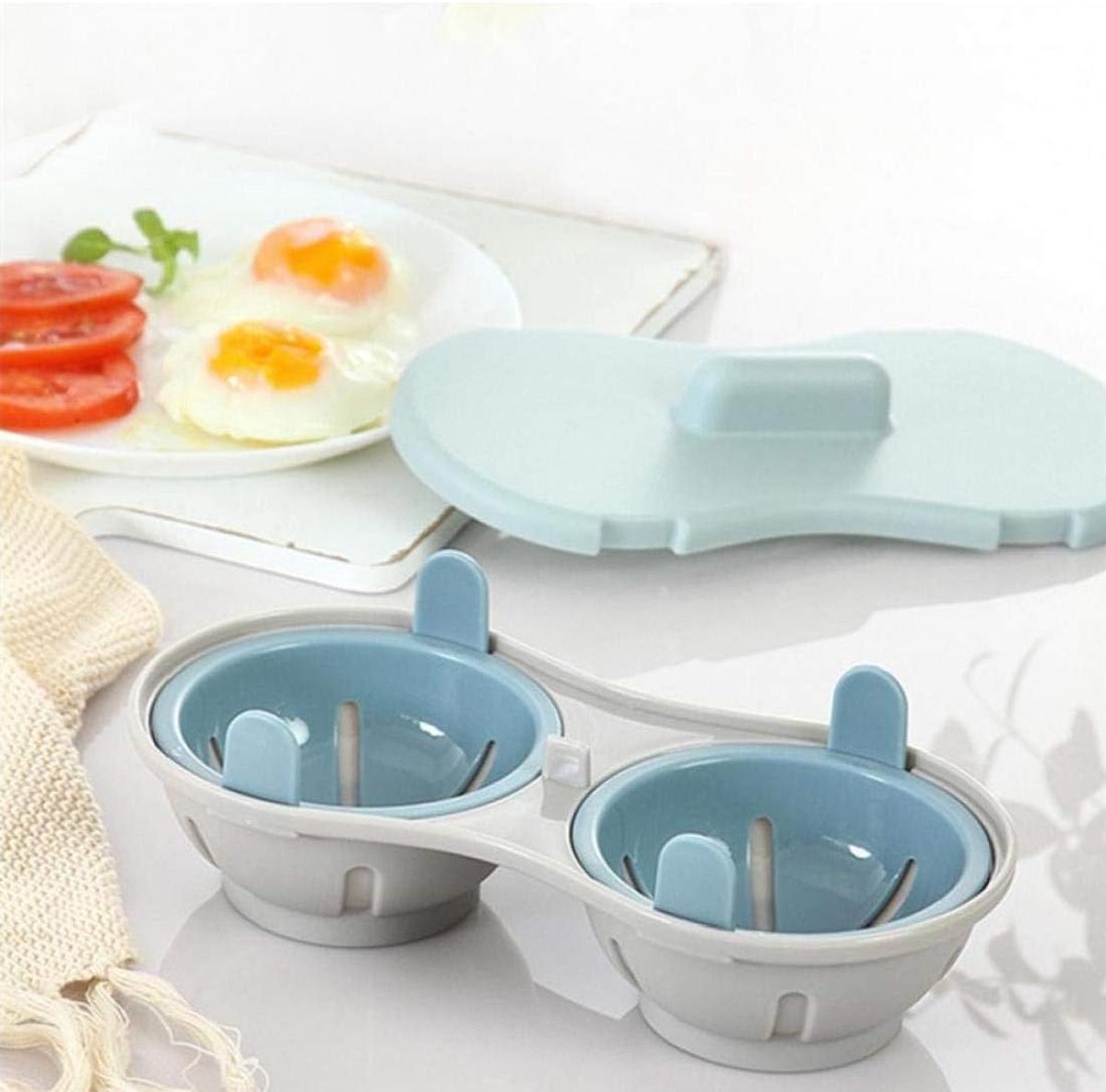 Microwave Egg Cooker - Egg Cooker - Egg Maker - 22*11*8 cm - Microwave egg cooker with 2 cavities - Poached V1188-MS101-03105-1