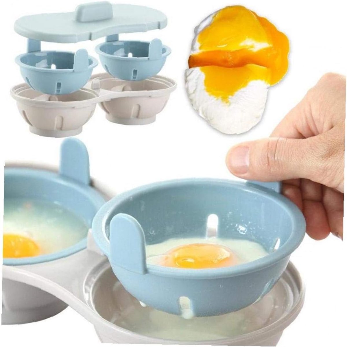 Microwave Egg Cooker - Egg Cooker - Egg Maker - 22*11*8 cm - Microwave egg cooker with 2 cavities - Poached V1188-MS101-03105-1