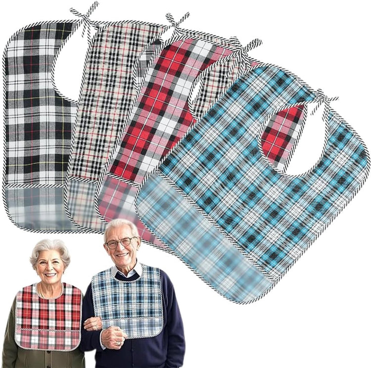 pieces - 58.5*38 cm - Adult bibs - Bib - Waterproof adult bibs - Reusable bibs - Checked bib - with crumb V1188-MS101-03114-1