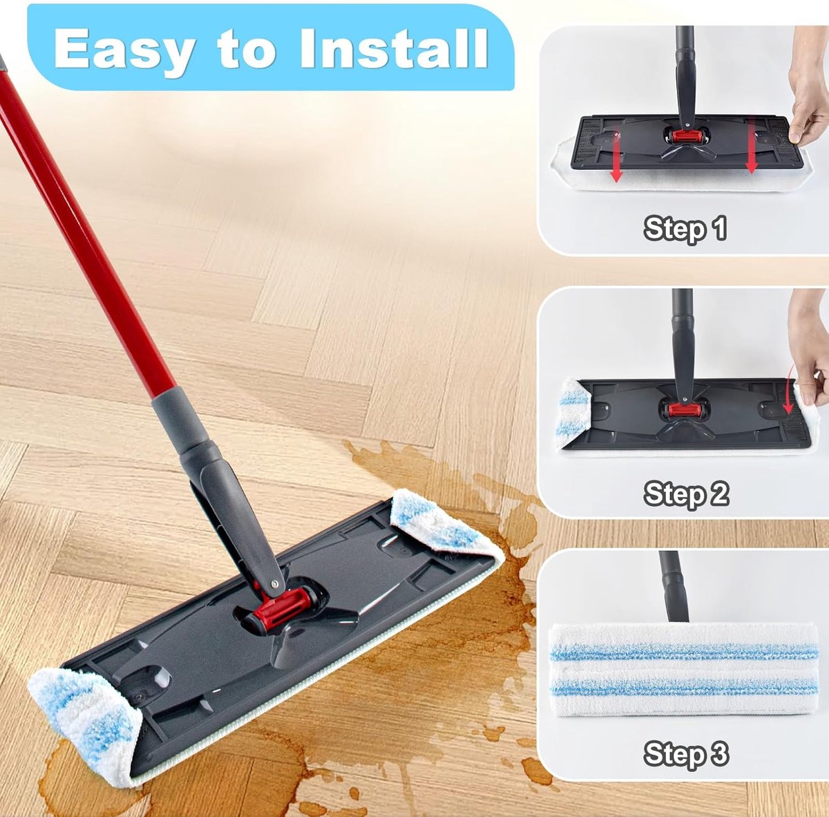 3 pack - Suitable for Vileda H2Pro Flatmop Replacement - Suitable for OCedar H2pro flatmop - For hard floors V1188-MS101-03124-1
