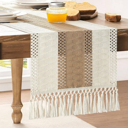 Table Runner - 30 x 183 cm - Bohemian Table Runner - Macrame Style Bicolor Stitching Table Runner - Small V1188-MS101-03133-1