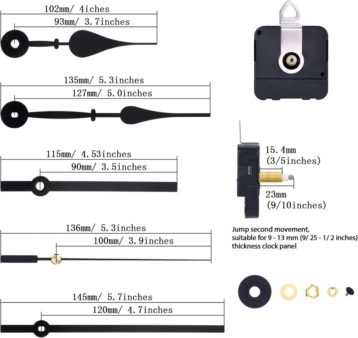 Quartz movement - with 2 pairs of different hands - High Torque - For DIY clock repair parts and motor V1188-MS101-03138-1