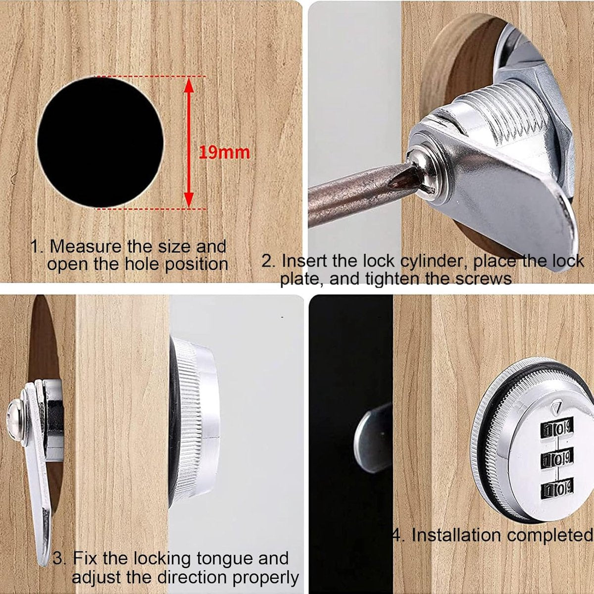 pieces - Combination lock - 62*38 mm - Suitable for panel thicknesses of 15-25 mm - Cabinet locks - Drawer V1188-MS101-03155-1