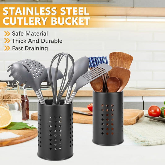 2 pieces - 18*12cm and 16.5*10cm - kitchen tool holder - stainless steel cutlery basket - tableware storage - V1188-MS101-03167-1