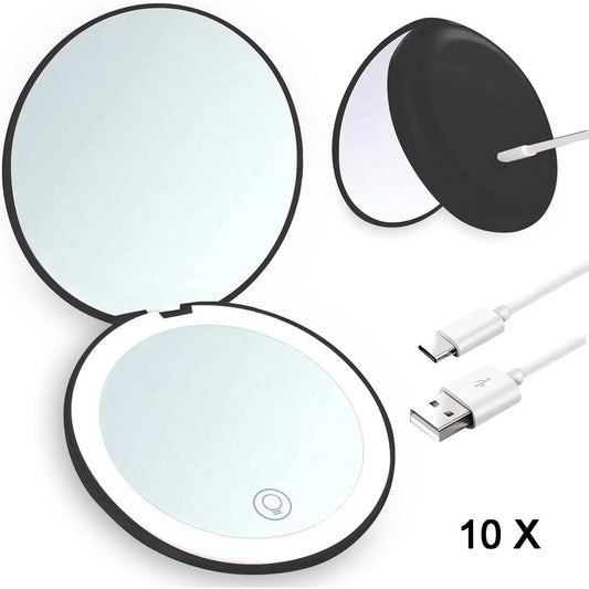 Makeup mirror - Illuminated compact mirror - rechargeable - 1x/10x magnifying makeup mirror - Mirror - V1188-MS101-03172-1