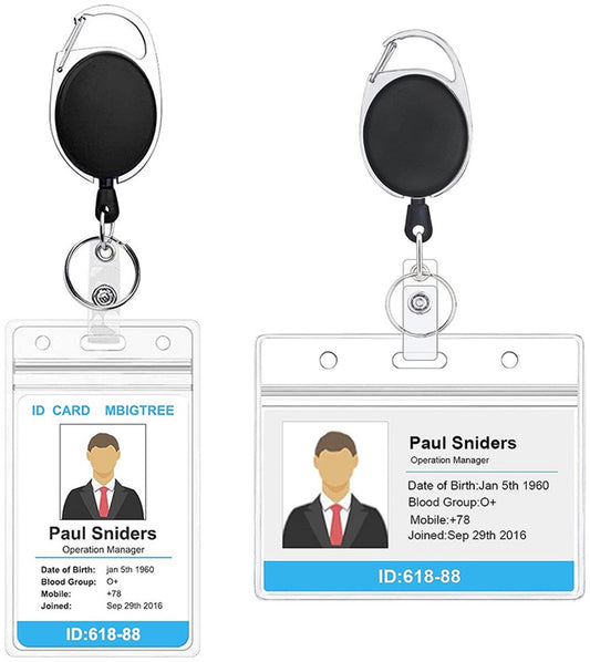 2 Pieces Heavy Duty Retractable Badge Holder - Extendable Keychains - D-Clip - with Carabiner - Waist Clip V1188-MS101-03182-1