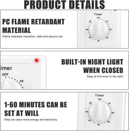 Countdown Switch - 60 minutes - Countdown timer switch - Mechanical countdown timer socket - time switch - V1188-MS101-03189-1