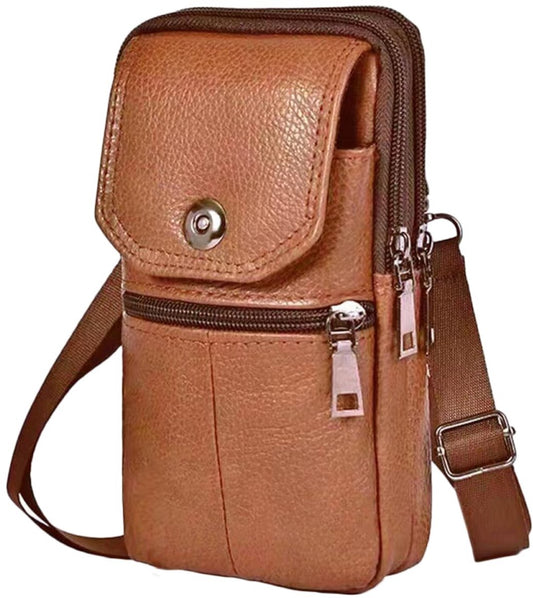 Leather Belt Bag - with Shoulder Strap - Leather Phone Waist Bag - Standing Small Belt Bag - Belt Bag - Men's V1188-MS101-03198-1