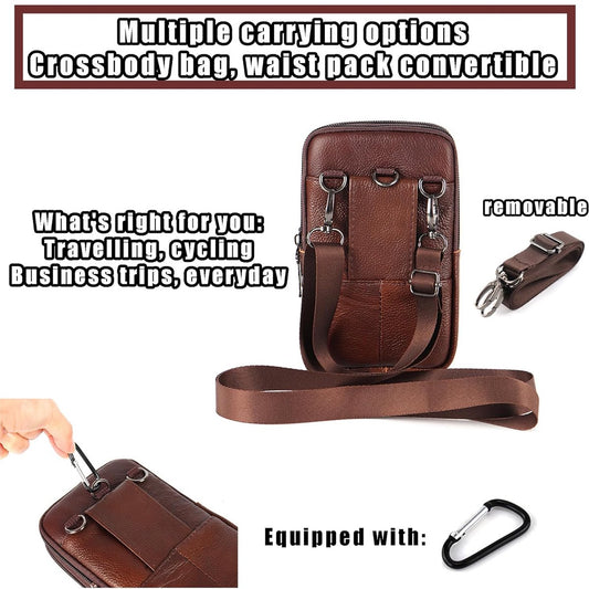 Leather Belt Bag - with Shoulder Strap - Leather Phone Waist Bag - Standing Small Belt Bag - Belt Bag - Men's V1188-MS101-03198-1