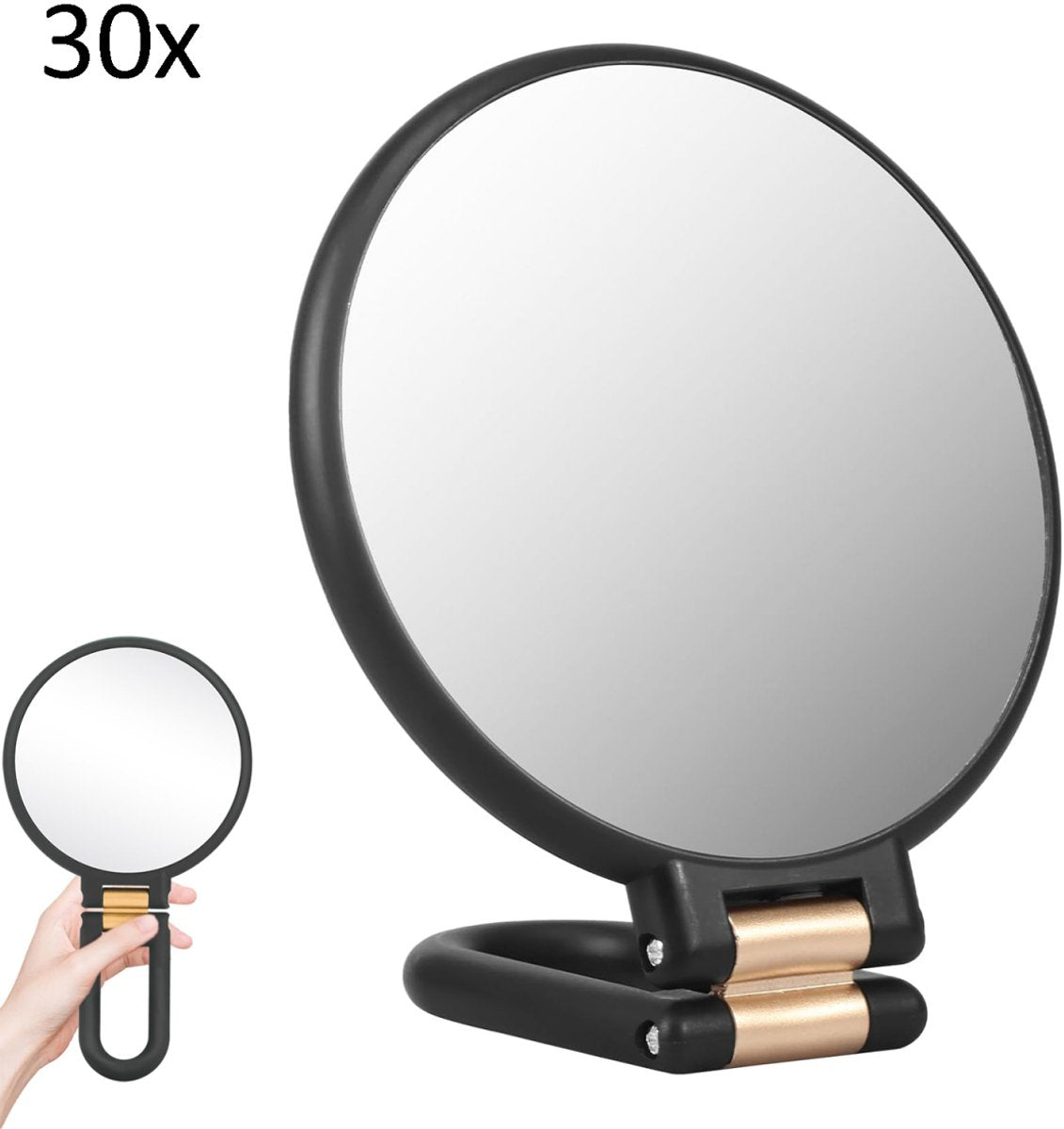30X Magnifying Mirror - 24*14 cm - Hand Mirror with Folding Handle - Travel Magnifying Mirror with Handle - V1188-MS101-03200-1