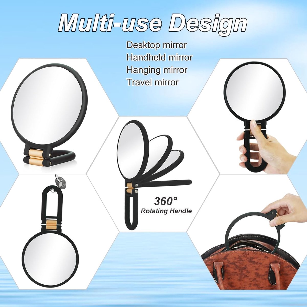 30X Magnifying Mirror - 24*14 cm - Hand Mirror with Folding Handle - Travel Magnifying Mirror with Handle - V1188-MS101-03200-1