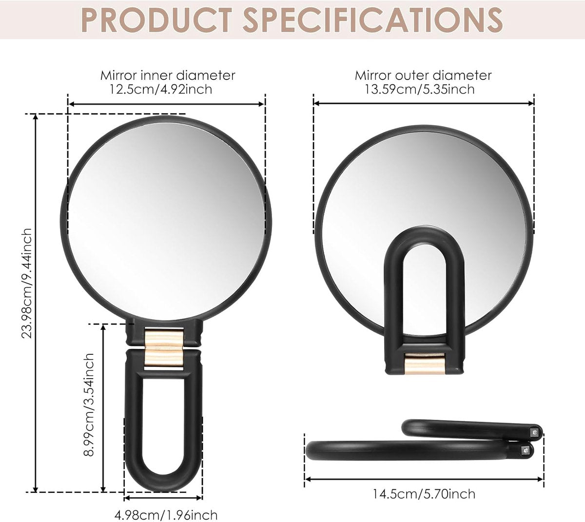 30X Magnifying Mirror - 24*14 cm - Hand Mirror with Folding Handle - Travel Magnifying Mirror with Handle - V1188-MS101-03200-1