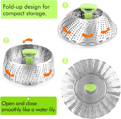 Vegetable steamer - Steamer basket - Stainless steel steamer - Fits all pans - Retractable - Adjustable - V1188-MS101-03206-1