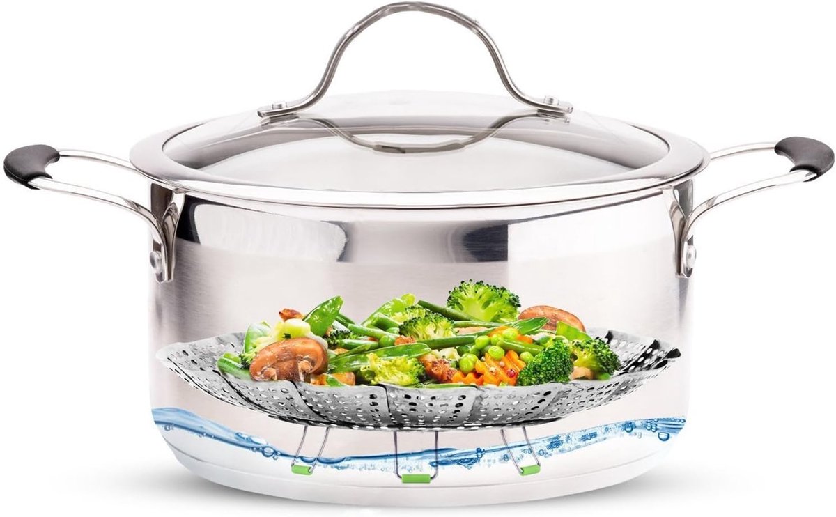 Vegetable steamer - Steamer basket - Stainless steel steamer - Fits all pans - Retractable - Adjustable - V1188-MS101-03206-1