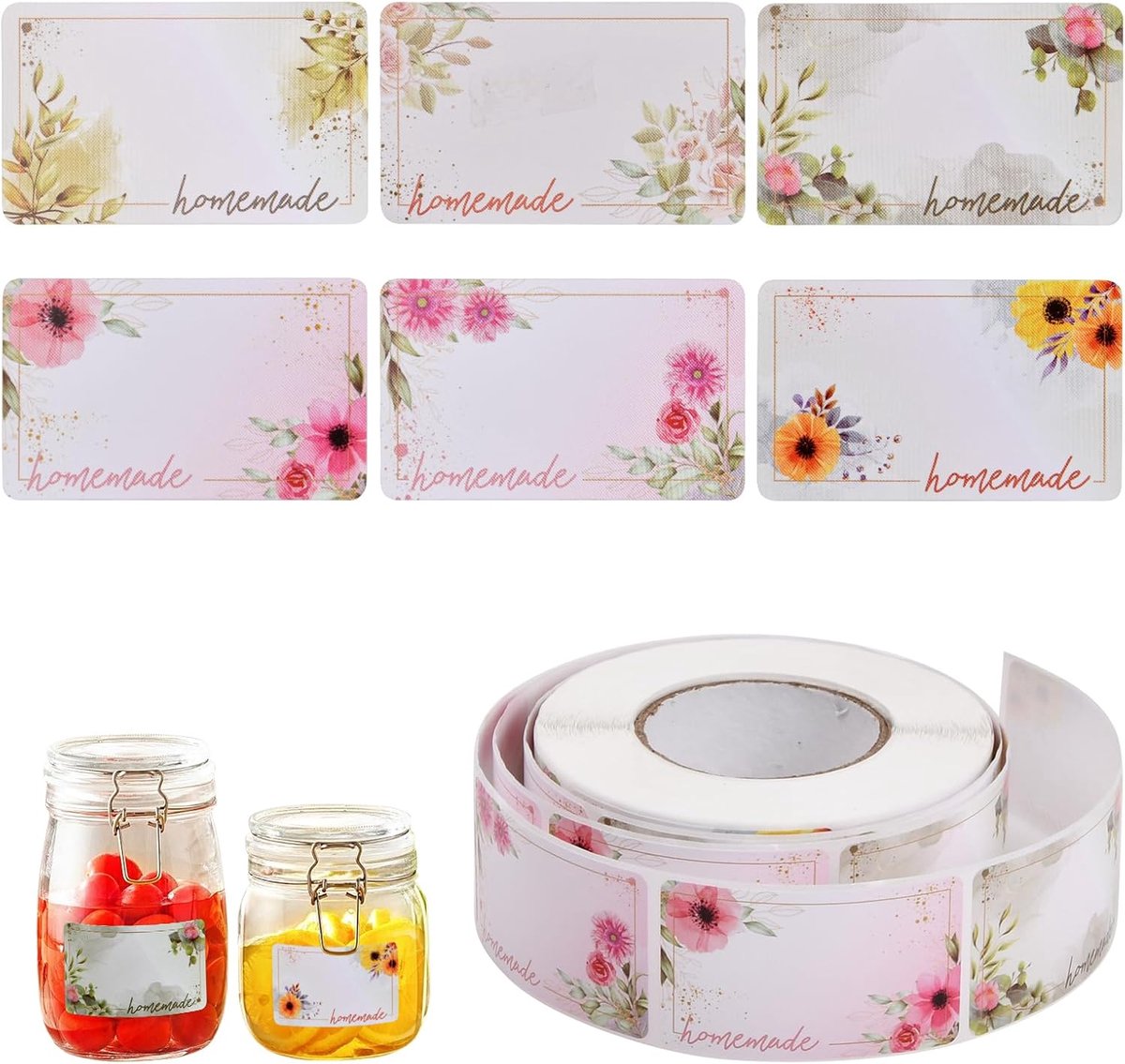 Self-adhesive jam labels - 500 pieces - 3x5 cm - easy-to-remove adhesive food labels - with floral pattern - V1188-MS101-03214-1