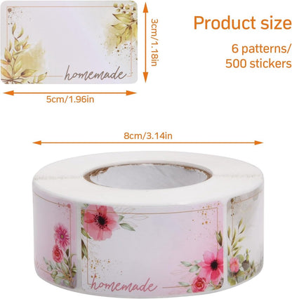 Self-adhesive jam labels - 500 pieces - 3x5 cm - easy-to-remove adhesive food labels - with floral pattern - V1188-MS101-03214-1
