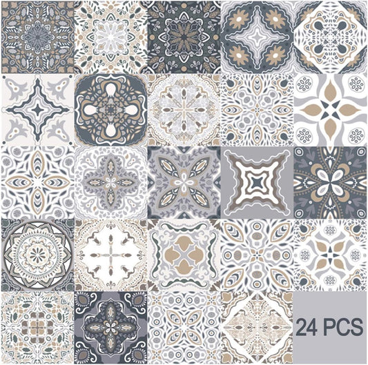 24 Pieces PVC Mosaic Tile Sticker - 10x10 cm - Adhesive Tiles - Moroccan Wall Tile - Waterproof Wallpaper - V1188-MS101-03216-1