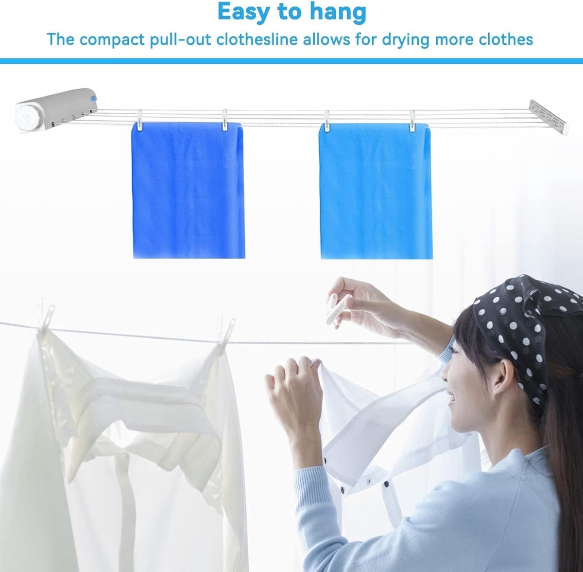 Extendable clothesline - Retractable clothesline - 5 lines of 3.75 m each - Roll-up clothesline - Clothesline V1188-MS101-03226-1