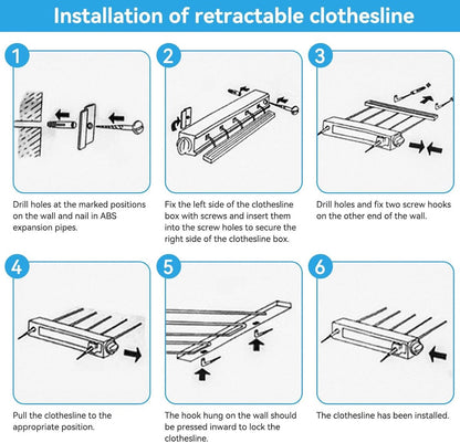 Extendable clothesline - Retractable clothesline - 5 lines of 3.75 m each - Roll-up clothesline - Clothesline V1188-MS101-03226-1