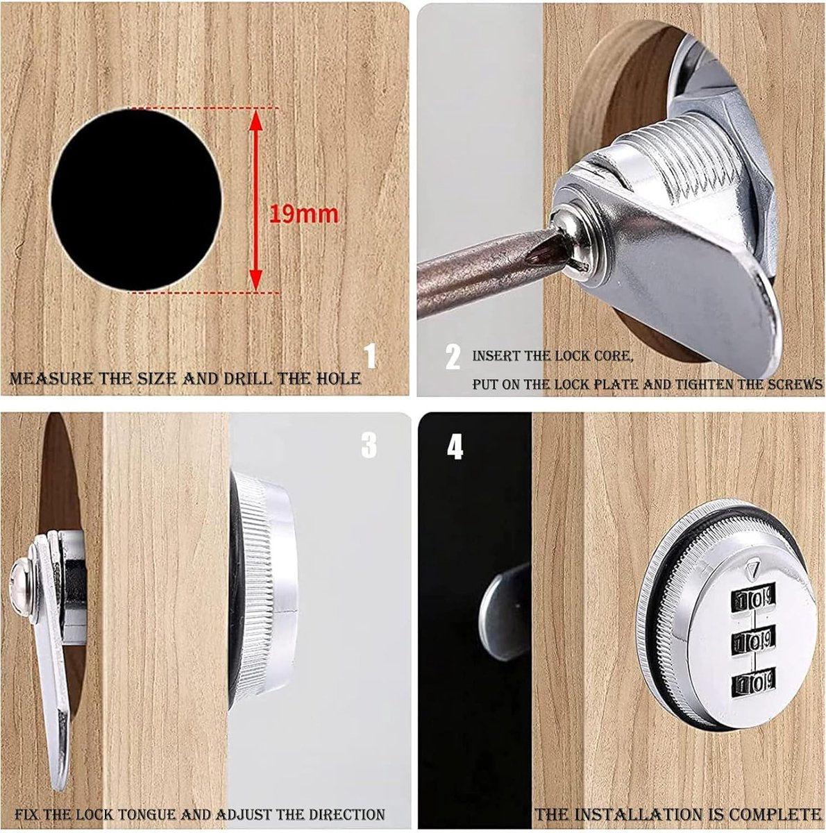 2 pieces - Combination lock - 62*38 mm - Suitable for panel thicknesses of 15-25 mm - Cabinet locks - Drawer V1188-MS101-03248-1