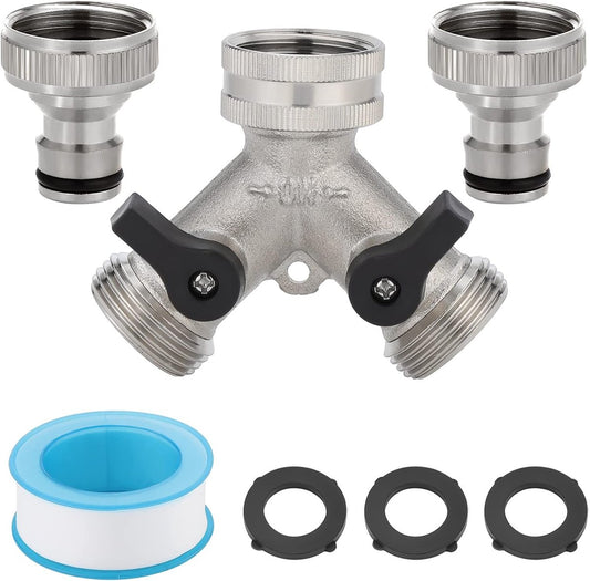 Double tap - 3/4" 2-way Y-splitters - tap adapter - garden tap dispenser - 2-way water distributor - with 2 V1188-MS101-03261-1