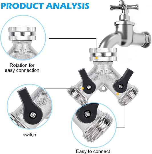 Double tap - 3/4" 2-way Y-splitters - tap adapter - garden tap dispenser - 2-way water distributor - with 2 V1188-MS101-03261-1